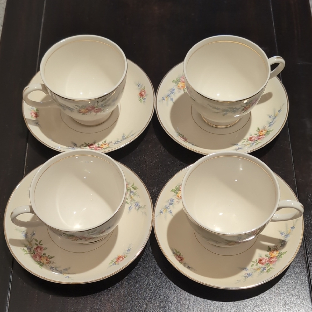 Four (4) Homer Laughlin Eggshell Nautilus Ferndale Cup And Saucer Sets